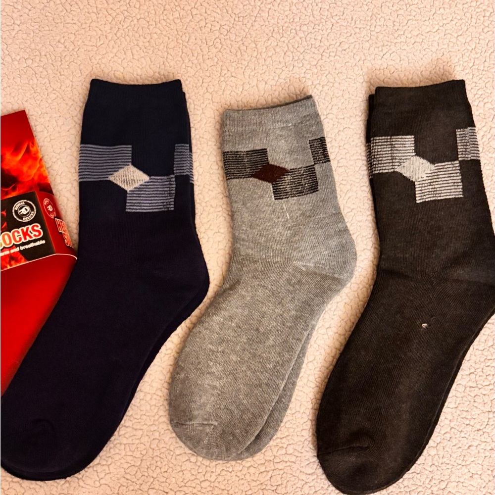 Royale Deluxe Men's Thermal Breathable Socks 3 pairs - Navy, Gray, & Black